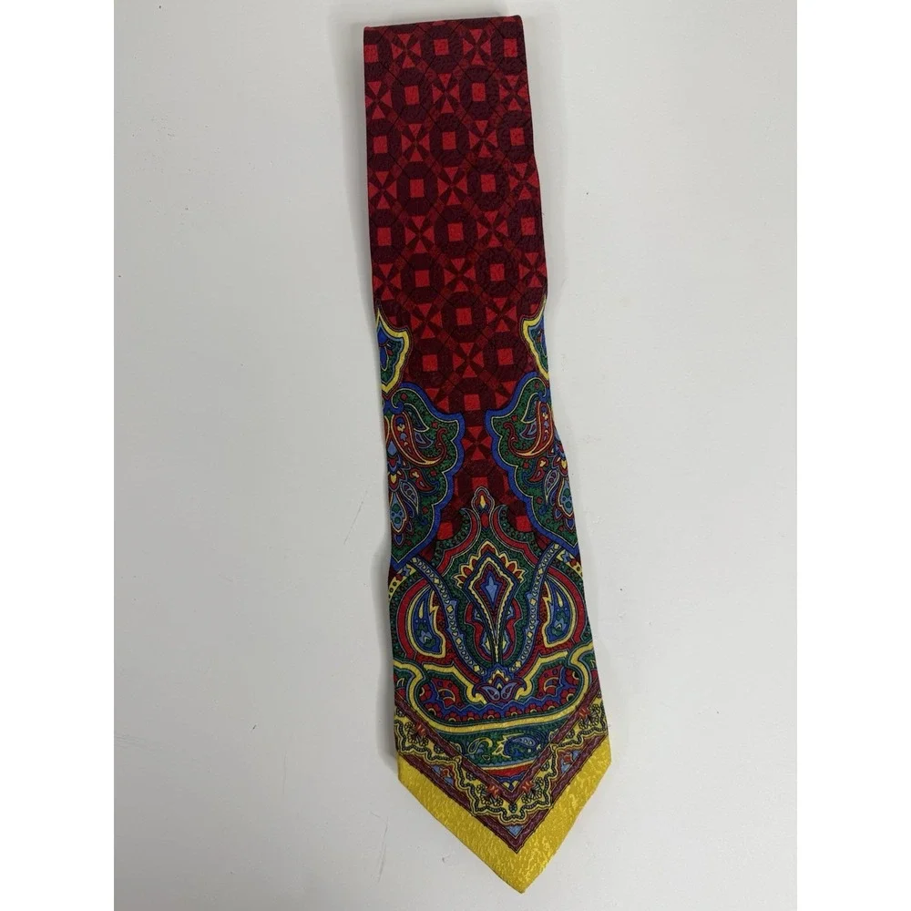 GIANNI VERSACE VINTAGE '90s ICONIC BAROQUE TIE ART NOUVEAU ITALY GOLD RED RUBY